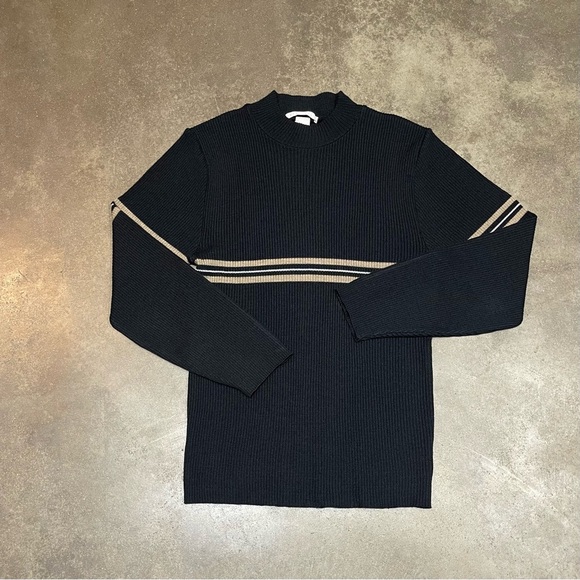 Perry Ellis Merino Wool Blend Striped Mock Neck Retro Sweater Y2K - Picture 1 of 7